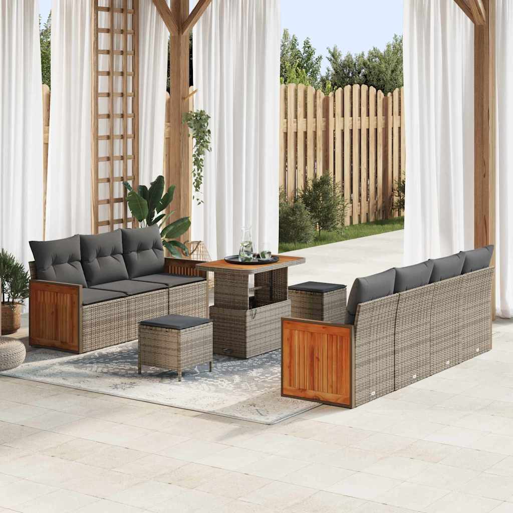 Garten-Sofa-Set 10 pcs Grau 90 x 55 x 71 cm Poly-Rattan